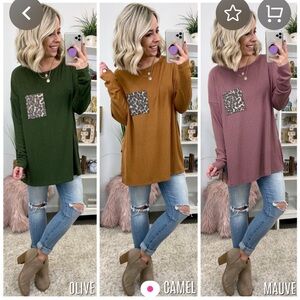 First Love Ribbed Knit Top With Leopard Pocket